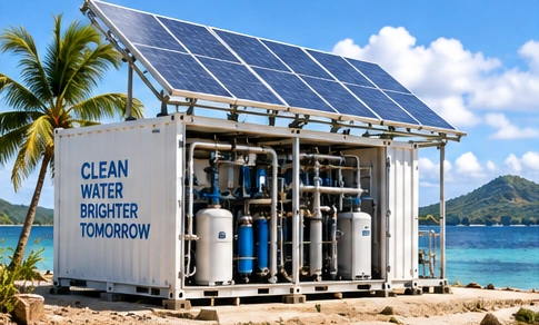 Concept illustration of solar-powered water treatment